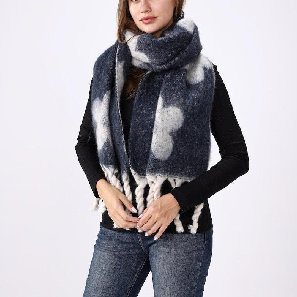 Brand NEW Cozy Navy and White Floral Scarf